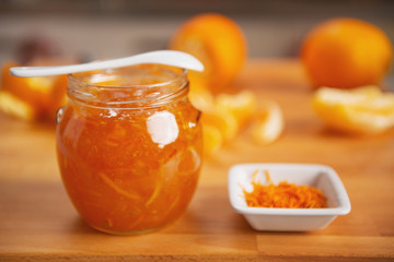 Closeup on jar with orange jam