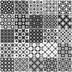 Fototapeta premium Set of black and white seamless background floral patterns.