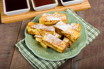 French toast sticks with syrups