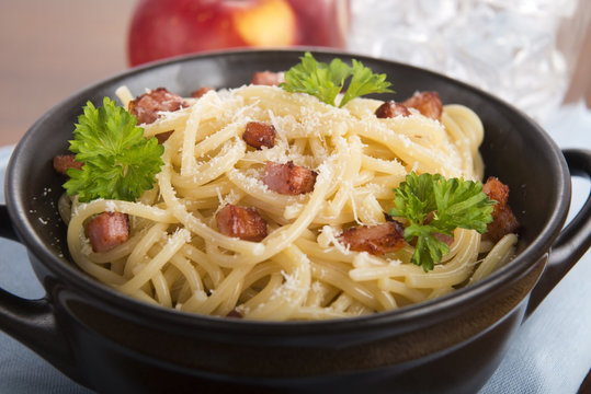 Pasta Carbonara with bacon and cheese