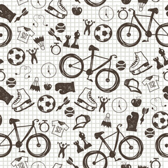 Bright seamless pattern with healthy lifestyle icons