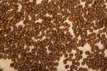 Coffee grains on a sacking