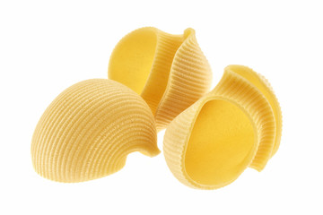 Formati di pasta cruda isolati su sfondo bianco