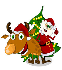 Cheerful Santa Claus and reindeer