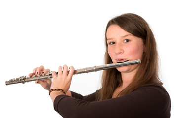 Woman playing transverse flute