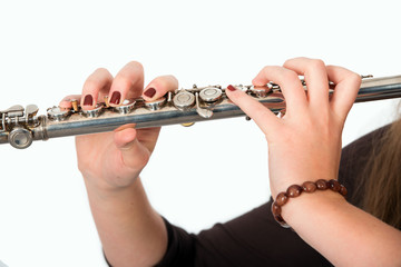 Woman playing transverse flute