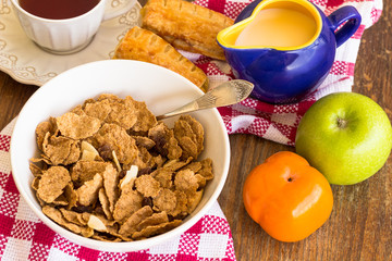 delicious and healthy granola with dry fruits, nuts and milk.