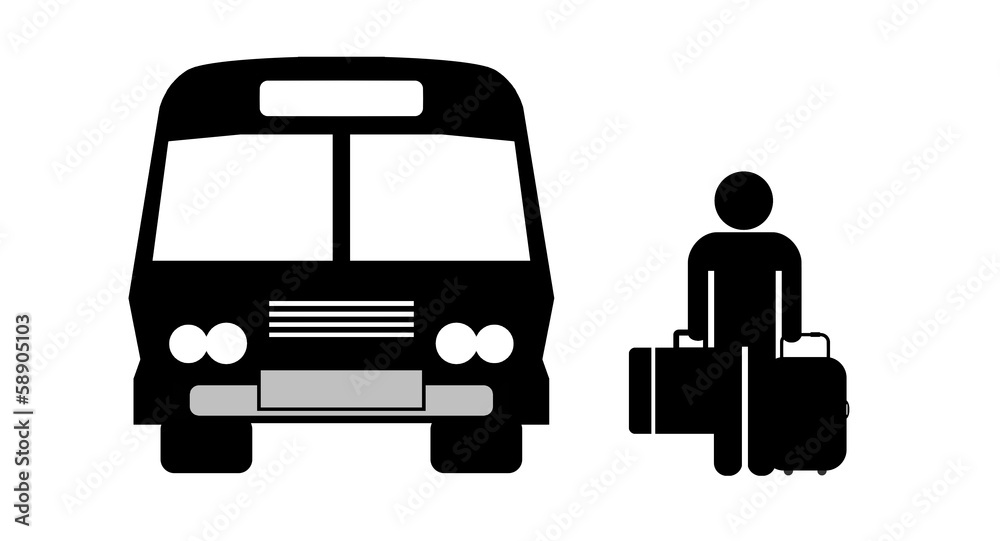 Canvas Prints Homme avec valise à coté d'un bus