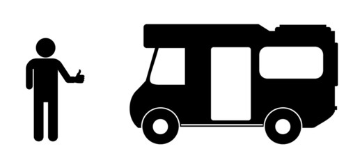 Auto stoppeur devant un camping car