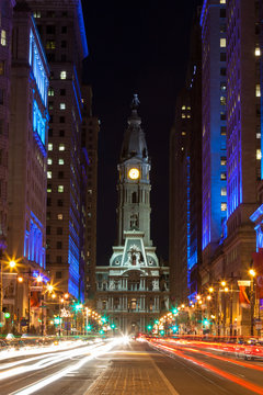 Fototapeta Philadelphia city hall  by night , Pennsylvania USA