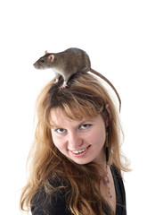 girl with a rat on a head