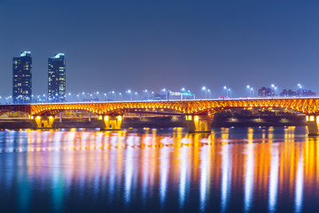 Urban city in Seoul at night