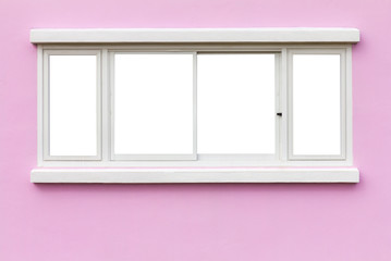 Background window frame in the wall pink white backdrop