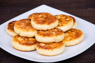 Delicious homemade cheese pancakes closeup
