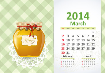 Calendar for 2014, march