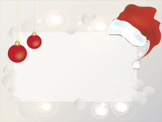 Santa Claus Hat on an Empty Banner. Christmas Decoration balls