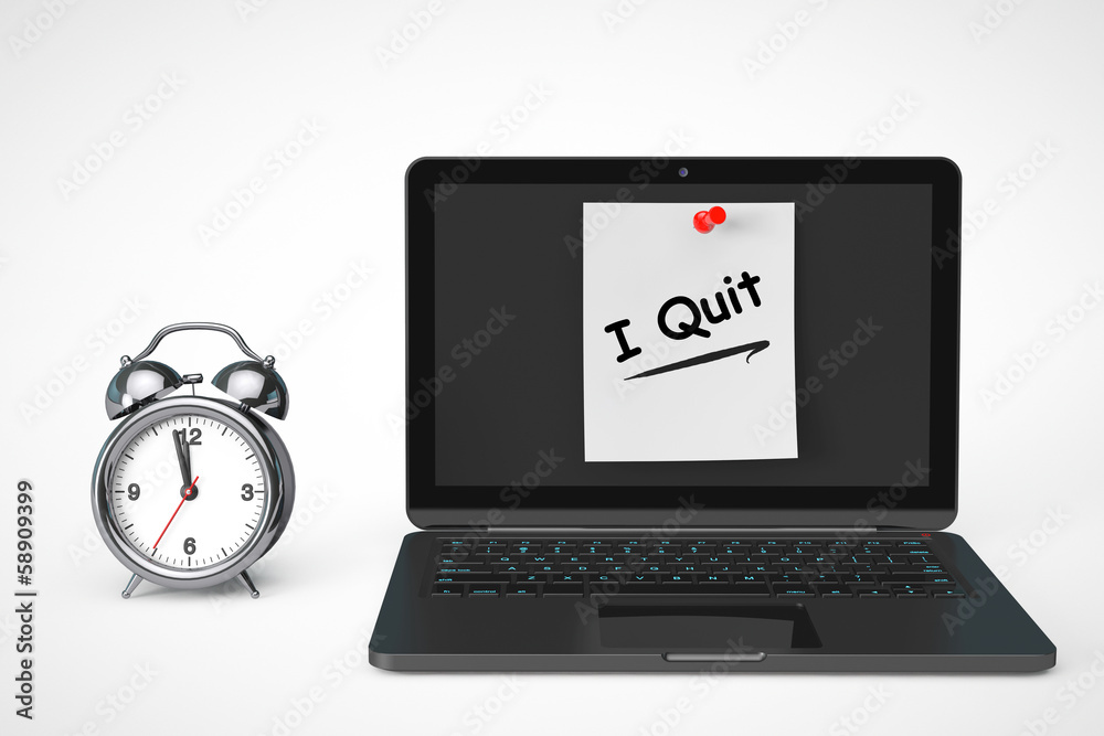 Aufkleber alarm clock with laptop computer and i quit sign