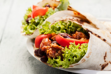 Tortilla with meat and beans