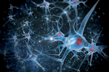 digital illustration of a neuron in colour background