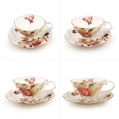 Antique tea cup on white background - Stock Image