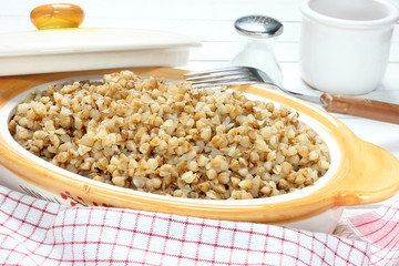 Cooked buckwheat in the bowl