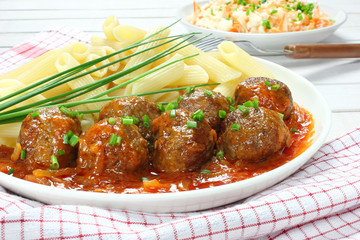 Pork meatballs with pasta and tomato sauce