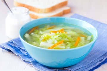 Vegetable soup with cabbage, kohlrabi, carrots, healthy vegan