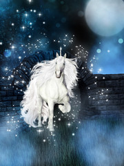 magical background with white unicorn © umnola