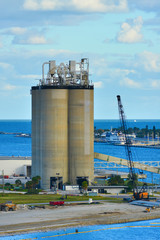 Obraz premium View of logistics and cranes at the harbour