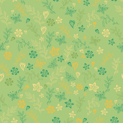 Naklejka na ściany i meble Green cute spring flower seamless