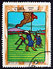 Postage stamp Cuba 1970 Plowing Field