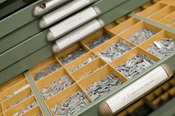 Bleisatz-Schublade in der Druckwerkstatt