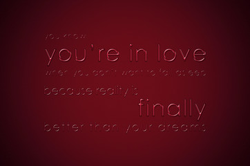 quote about love wrote of glass style letters on red background