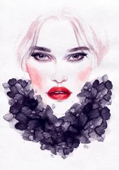 Crédence de cuisine en verre imprimé Visage aquarelle Beautiful woman face. watercolor illustration