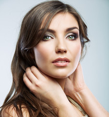 Woman face close up beauty portrait. Female model isolated.