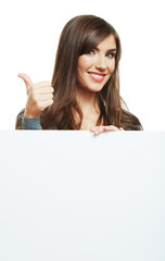 Fototapeta premium Teenager girl hold white blank paper.