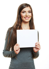 Fototapeta premium Teenager girl hold white blank paper