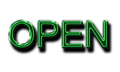 A glowing OPEN sign in green