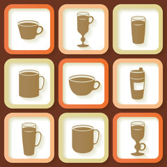 Set of 9 vintage icons of different coffee cups. Eps10