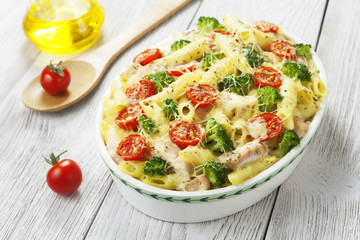 Casserole pasta with chicken and broccoli - 58923575