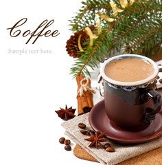 Closeup cup of italian espresso with cinnamon