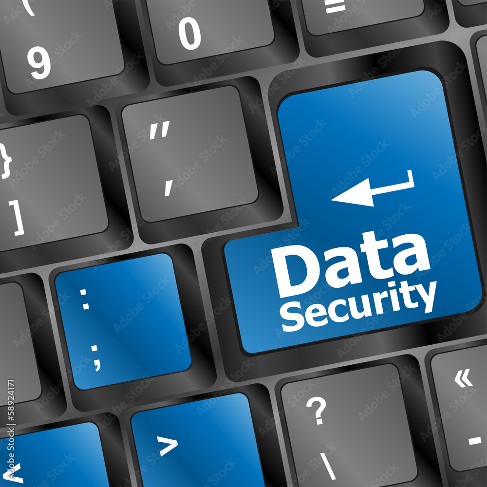Poster data security word with icon on keyboard button