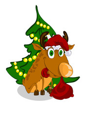 Cheerful reindeer with presents