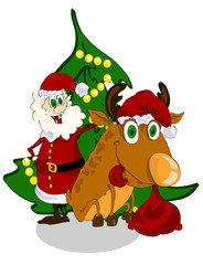 Cheerful Santa Claus and reindeer