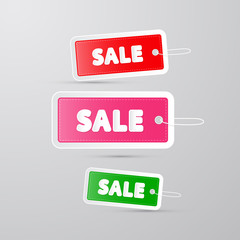 colorful sale tags, labels with string