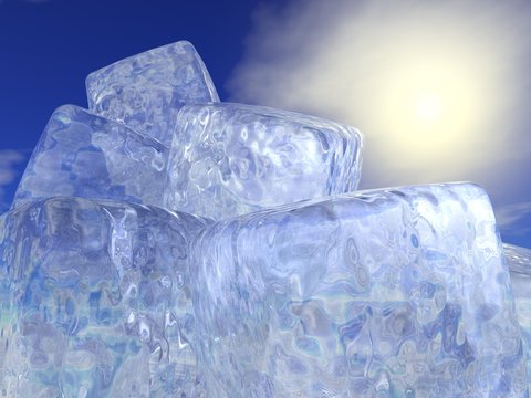 Ice cubes and sun - 3D render