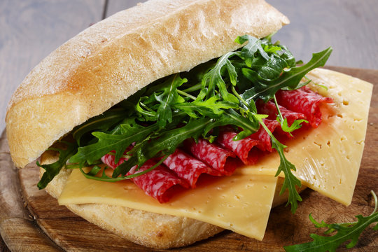 ciabatta with salami and cheese