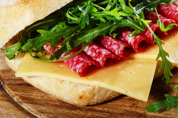 ciabatta with salami and cheese