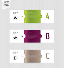 Set of colorful banners, bookmarks, labels, website layouts.