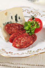 Blue cheese and spicy sausage
